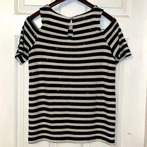 Striped, sequined, cold should Chico’s top - Picture 2 of 8